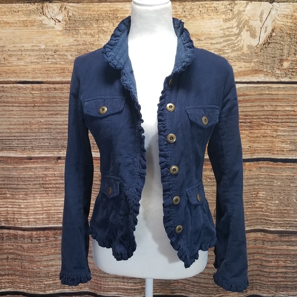 Anthropologie Jackets & Blazers - Anthropologie Louie Blue Jacket with Ruffle Edges
